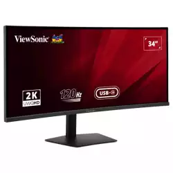 Монитор ViewSonic VA3420C, 34.1" Curved 1900R IPS panel, 21:9, UWQHD 3440x1440, 300cd/m2, 2000:1, 1ms, 120Hz, VRR, sRGB, Flicker-Free, 2x HDMI, USB-C, 2x USB, Audio out, Speakers, HAS, Swivel, Tilt, VESA 100, Black