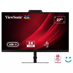 Монитор ViewSonic VG2741V-2K, 27" IPS panel, 16:9, AG, QHD 2560x1440, 250cd/m2, 1500:1, 120Hz, 4ms, Flicker-Free, sRGB, 5MP Webcam, Microphone, HDMI, DP, USB-C, 2x USB, Audio out, Speakers, HAS, Swivel, Tilt, Pivot, VESA 100, Black