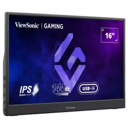 Монитор ViewSonic VX1654, 15.6" Portable Gaming Monitor, IPS, 16:9, AG, FHD 1920 x 1080, 250cd/m2, 800:1, 4.67ms, 144Hz, AMD Free Sync, 3H, mini HDMI, USB-C, Speakers, Adjustable kickstand, Black