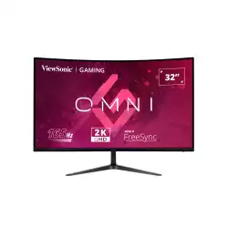 Монитор ViewSonic VX3218C-2K, 31.5", VA Panel, Curved 1500R, QHD 2560x1440, AntiGlare, 16:9, 250cd/m2, 3500:1, 80M:1, 1ms, 165Hz, FreeSync, Flicker-Free, Blue Light Filter, 2x HDMI, DP, Audio Out, DC Socket, Speakers, Tilt, VESA 100, Black