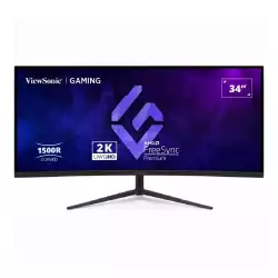 Монитор ViewSonic VX3418C-2K, 34 inch Curved gaming monitor, VA panel, AG, 21:9, UWQHD 3440x1440, 250cd/m2, 4000:1, 180Hz, 1ms, HDR10, FreeSync Premium, 2x HDMI, 2x DP, Audio Out, Speakers, HAS, Swivel, Tilt, VESA, Black