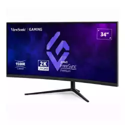 Монитор ViewSonic VX3418C-2K, 34 inch Curved gaming monitor, VA panel, AG, 21:9, UWQHD 3440x1440, 250cd/m2, 4000:1, 180Hz, 1ms, HDR10, FreeSync Premium, 2x HDMI, 2x DP, Audio Out, Speakers, HAS, Swivel, Tilt, VESA, Black
