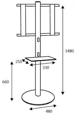 Стойка за под OMB PEDESTAL MAXI BL, 32"-50", Max 40kg, Min 100x100, Max 600x400, Hidden cables, Metal Shelf up to 6kg, Черна