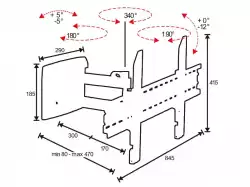 Стойка за стена OMB EASYTHREE 800, 37"- 63", Max 45kg, Min VESA 100, Max VESA 800x400, Distance from wall - from 80mm to 470mm, 90° left/right turn, 340° rotation(arm), 95° rotation left/right, 12° down tilt, Click Fix System, Hidden Cable, Easy Tilt, Черна, product code: 06149