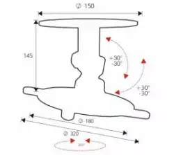 Стойка за таван OMB MONOPROJECTOR, Black, Max 15kg, All-Sizes-Fit System - Универсален размер, Distance from ceiling from 145mm to 184.5mm, 360° rotation, 30° down/ 30° up tilt, черна, product code: 06080