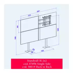 Стойка за видеостена OMB 08019 STANDY ALL H 2x2 BACK TO BACK, for 46”, 47”, 49”, 55” displays, Iron and fix at floor, Max weight 40kg per display, VESA Min 100x100 and Max 400x400, Easy hanging, Hidden cables, Black