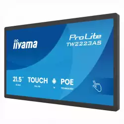 Тъч Компютър IIYAMA TW2223AS-B3P, 21.5 inch, IPS panel, FHD 1920x1080, PCAP touch, 450cd/m2, 1500:1, 14ms, Android 14 with GMS, 4GB, 32GB, USB-C, 3x USB, LAN, PoE, Speakers, 24/7, WiFi, BT, SoC, Black