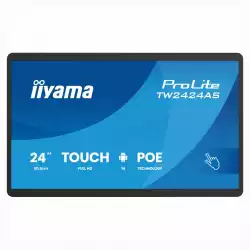 Тъч Компютър IIYAMA TW2424AS-B3P, 23.8 inch, IPS panel, FHD 1920x1080, 450cd/m2, 1000:1, 14ms, PCAP touch, USB-C, 2x USB, LAN, PoE, Mic, Speakers, Android 14 with GMS, 4GB, 32GB, WiFi, BT, 24/7, VESA, Black
