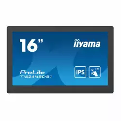 Тъч монитор IIYAMA T1624MSC-B1 15.6", IPS Panel, 1920 x 1080, 16:9, 450cd/m2, 800:1, 25ms, Projective Capacitive 10 points touch, Edge to edge glass, HDMI, 2x USB, Mini Jack, Media Player, SD card slot, OSD key lock, 24/7, Speakers, VESA, Black