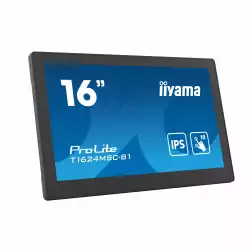 Тъч монитор IIYAMA T1624MSC-B1 15.6", IPS Panel, 1920 x 1080, 16:9, 450cd/m2, 800:1, 25ms, Projective Capacitive 10 points touch, Edge to edge glass, HDMI, 2x USB, Mini Jack, Media Player, SD card slot, OSD key lock, 24/7, Speakers, VESA, Black