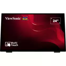 Тъч монитор ViewSonic TD2465 23.8", VA Panel, 1920 x 1080 FHD, Projected Capacitive, 10-point multi-touch, 16:9, 250 cd/m2, 3000:1, 20M:1, 7ms, Flicker-Free, Blue Light Filter, Hard Coating (7H), VGA, HDMI, DP, 3x USB, Speakers, Tilt, Kensington Lock, VESA 100, Black