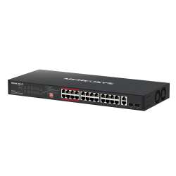 24-портов 10/100 Mbps + 2-портов Gigabit Rackmount комутатор с 24 PoE+ порта Mercusys MS126CP