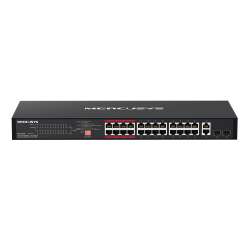 24-портов 10/100 Mbps + 2-портов Gigabit Rackmount комутатор с 24 PoE+ порта Mercusys MS126CP