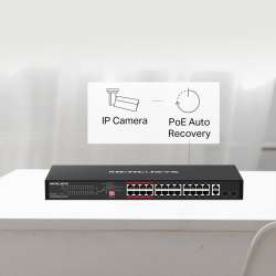 24-портов 10/100 Mbps + 2-портов Gigabit Rackmount комутатор с 24 PoE+ порта Mercusys MS126CP