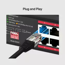 24-портов 10/100 Mbps + 2-портов Gigabit Rackmount комутатор с 24 PoE+ порта Mercusys MS126CP