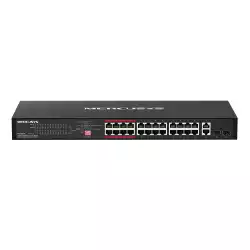 24-портов 10/100 Mbps + 2-портов Gigabit Rackmount комутатор с 24 PoE+ порта Mercusys MS126CP                          