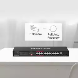 24-портов 10/100 Mbps + 2-портов Gigabit Rackmount комутатор с 24 PoE+ порта Mercusys MS126CP
