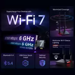 3-лентов Bluetooth 5.4 Wi-Fi 7 PCIe адаптер TP-Link Archer TBE550E BE9300