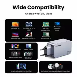 3-портово бързо зарядно устройство Ugreen NEXODE PRO X757 25874 - 220V 2xUSB-C,1xUSB A, GaN,100W