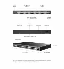 52-портов гигабитен управляем комутатор TP-Link Omada SG2452LP с 32-портов PoE+