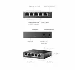 5-портов гигабитов управляем настолен комутатор TP-Link Omada ES205GP с 4-порта PoE+
