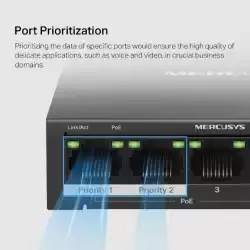 5-портов настолен комутатор Mercusys MS105GP със 4 PoE+ порта