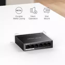 6-портов настолен комутатор Mercusys MS106LP 10/100 Mbps със 4 PoE+ порта