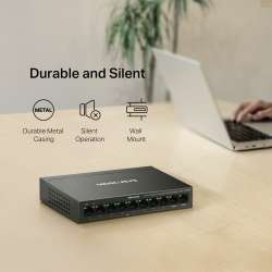 8-портов 10/100 Mbps + 2-портов Gigabit Desktop комутатор Mercusys MS110CP с 8 PoE+ порта