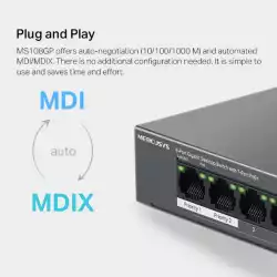 8-портов гигабитов комутатор Mercusys MS108GP със 7 PoE+ порта