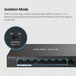 8-портов гигабитов комутатор Mercusys MS108GP със 7 PoE+ порта