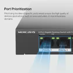 8-портов гигабитов комутатор Mercusys MS108GP със 7 PoE+ порта