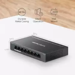 8-портов гигабитов комутатор Mercusys MS108GP със 7 PoE+ порта