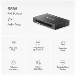 8-портов гигабитов комутатор Mercusys MS108GP със 7 PoE+ порта