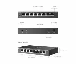 8-портов гигабитов управляем настолен комутатор TP-Link Omada ES208G