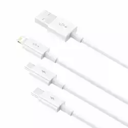 Кабел Baseus Superior 3 в 1 USB-А към Lightning, microUSB и USB-C, 1.5м, бял