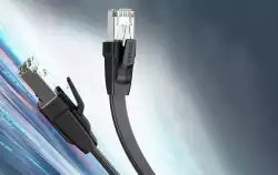 Мрежов кабел Ugreen NW134 70672 Cat 8 U/FTP плосък RJ45 Pure Copper 2м - черен