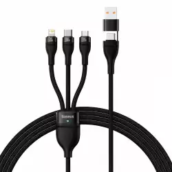 Кабел Baseus Flash Series II USB Type C / USB Type A - USB Type C / Lightning / micro USB 100 W 1.2 м CASS030101 - черен                          