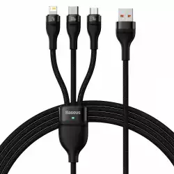 Кабел Baseus Flash Ⅱ USB-A към M+L+C 100W Fast Charging 1.2 м черен                          