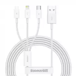 Кабел Baseus Superior 3 в 1 USB-А към Lightning, microUSB и USB-C, 1.5м, бял                          