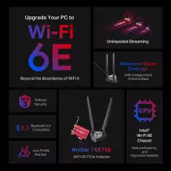 Безжичен PCIe адаптер TP-Link Archer TXE75E AXE5400 Wi-Fi 6E