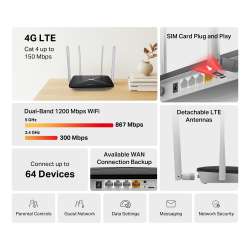Безжичен рутер Mercusys MB135-4G AC1200 Dual Band 4G LTE