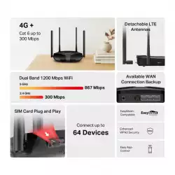 Безжичен Рутер Mercusys MB235-4G 4G+ Cat6 AC1200 Dual Band Gigabit