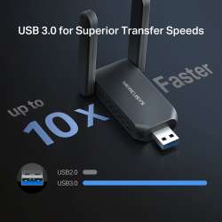 Безжичен USB адаптер с висок коефициент на усилване Mercusys MA37BEH BE6500 Wi-Fi 7                          