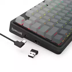 Bluetooth и безжична механична геймърска клавиатура Redragon Ucal Pro K673SP-RGB-PRO, RGB осветление - черна със сив градиент