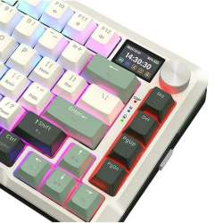 Bluetooth и безжична механична геймърска клавиатура Redragon Flekact Pro K708WLG-RGB-PRO с RGB осветление - бяло със зелено