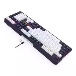 Bluetooth и безжична механична геймърска клавиатура Redragon Antonium Pro 108 K745WB-RGB-PRO, RGB осветление - черна с бяло