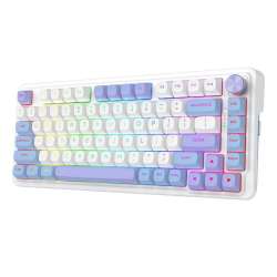 Геймърска механична клавиатура Redragon Cyrus Pro K681WBP-RGB-PRO с Bluetooth и безжична връзка, бяла с лилаво RGB осветление