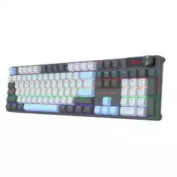 Механична геймърска клавиатура Redragon Caesura K718GB-R, Rainbow осветление, червени суичове - черна с тъмносиньо