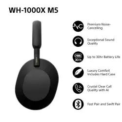 Слушалки с шумопотискане Sony WH-1000XM5 WH1000XM5SAB.CE7 - черни