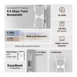 Удължител на обхват TP-Link RE405BE BE6500 Wi-Fi 7 2-лентов